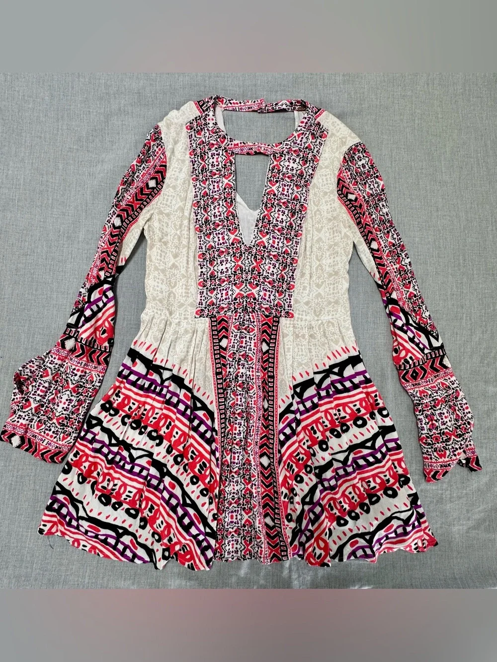 Free People Tegan Boarder Print Ivory Mini Dress Size 4